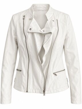 Yest White Faux Leather Moto Jacket Asymmetrical Zip Biker Coat US 8 EU 40